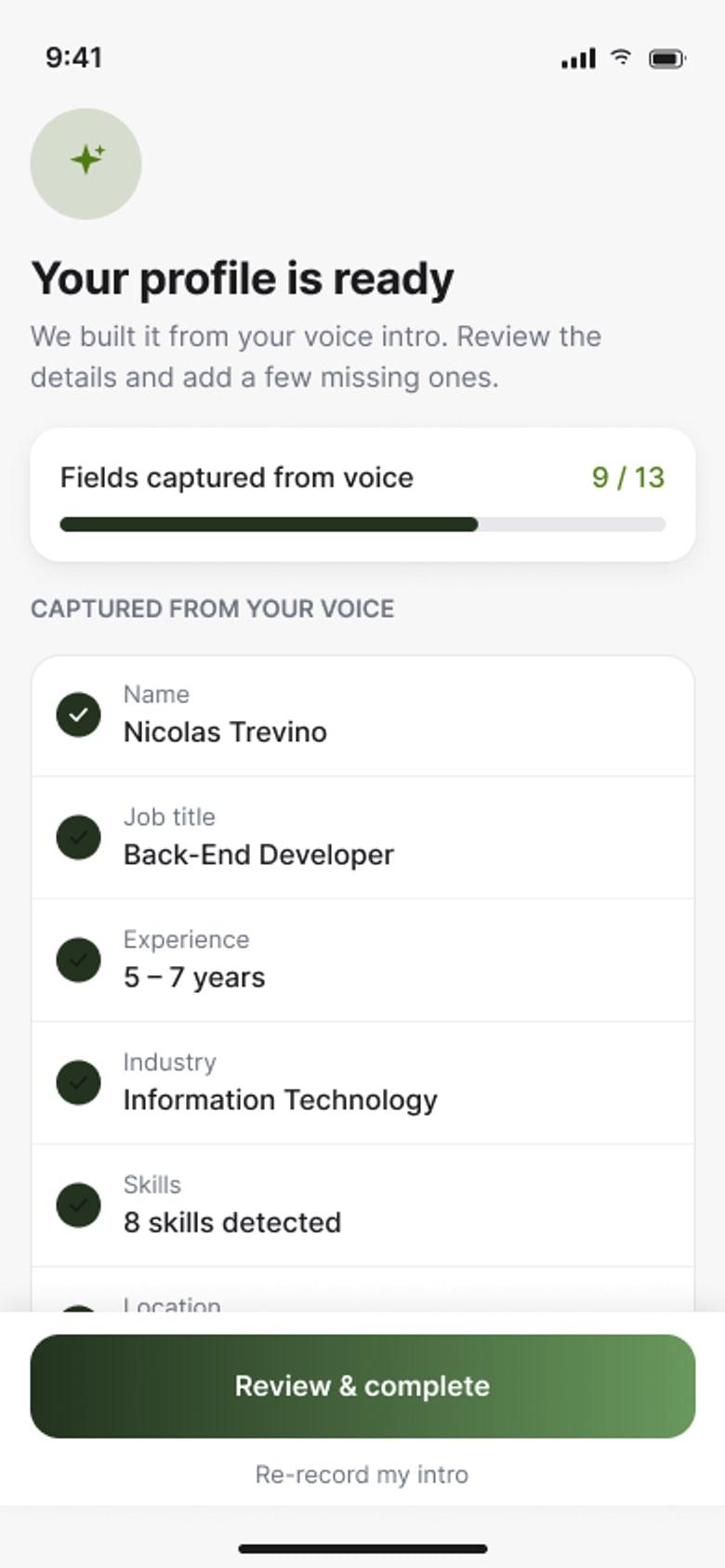 Profile built from voice